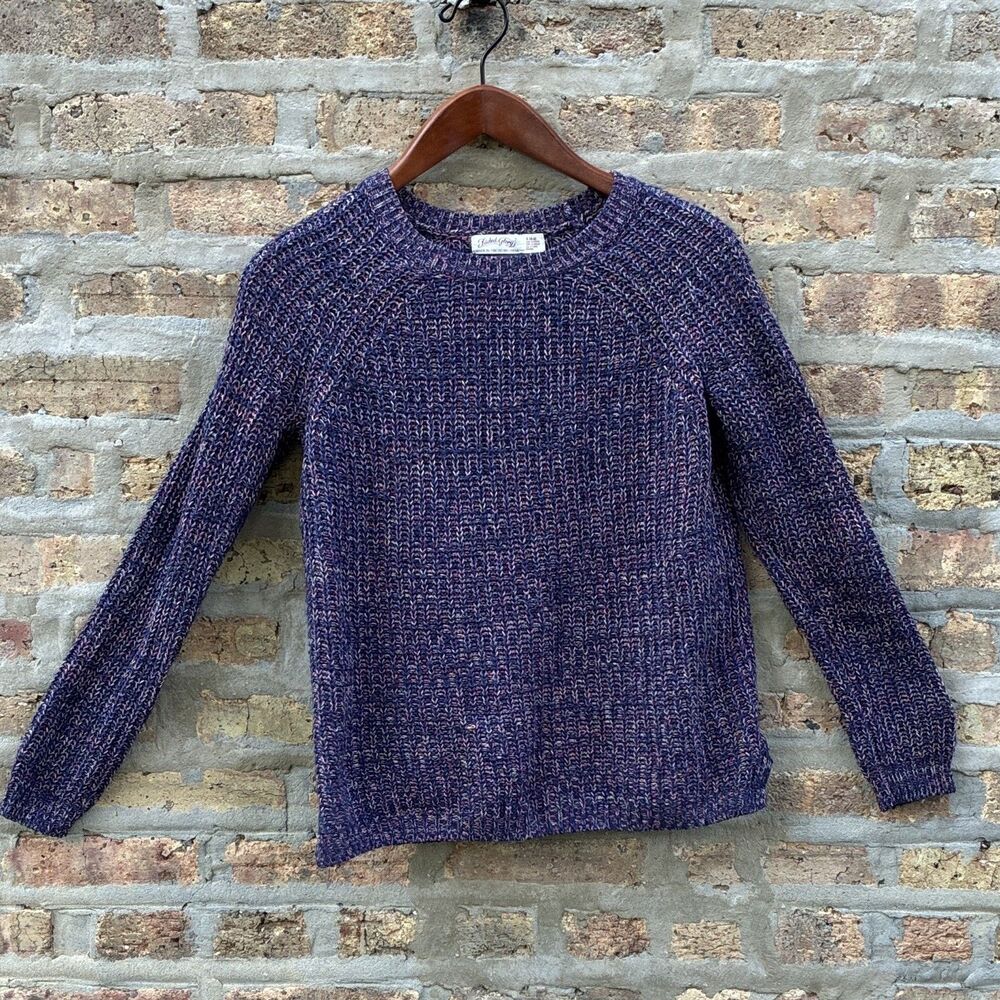 Faded Glory Girls Sweater S (4-6) Purple Knit Cotton Blendโ Long Sleeve Crew